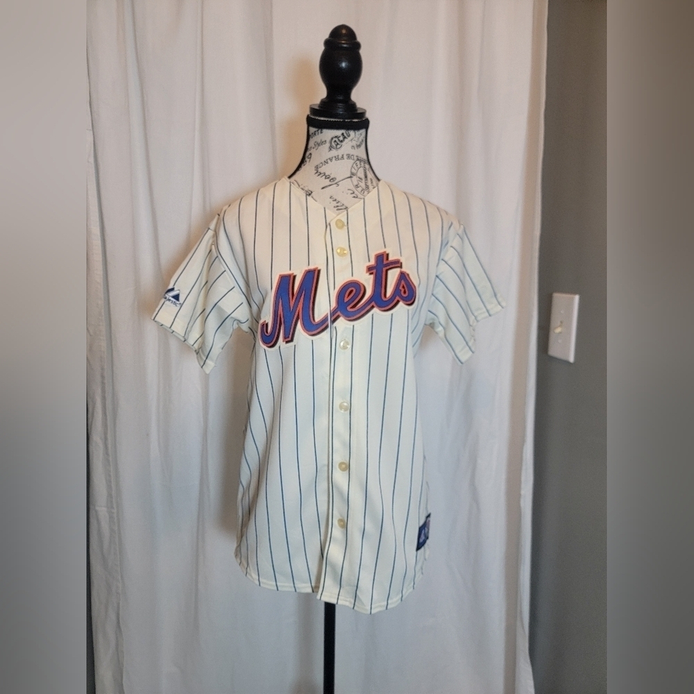 Majestic White and Blue Pinstripe Jersey